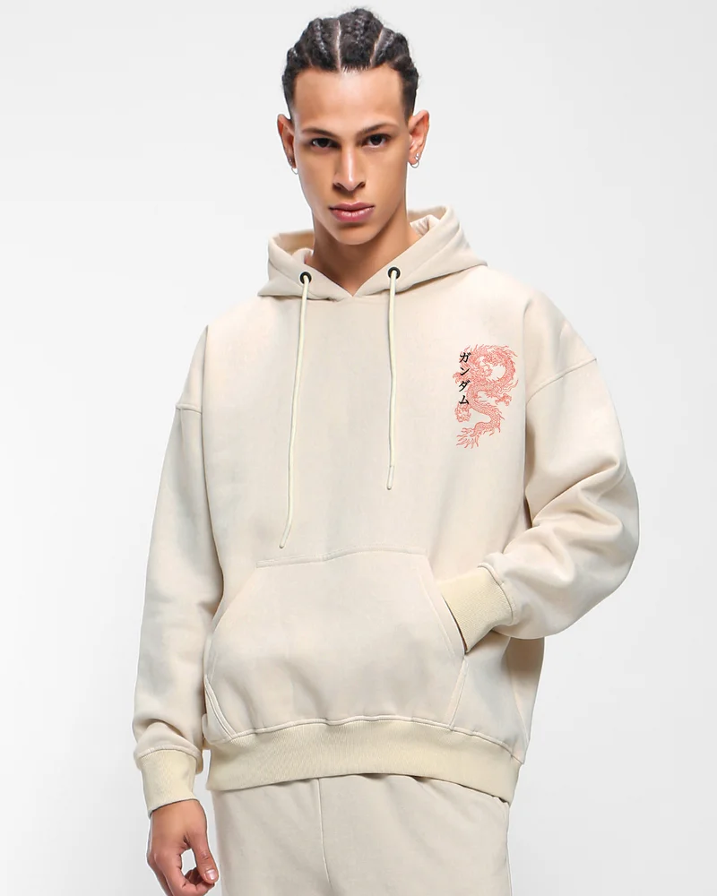 بيواكوف Men's Gardenia Cyber Samurai Graphic Printed Oversized Hoodies